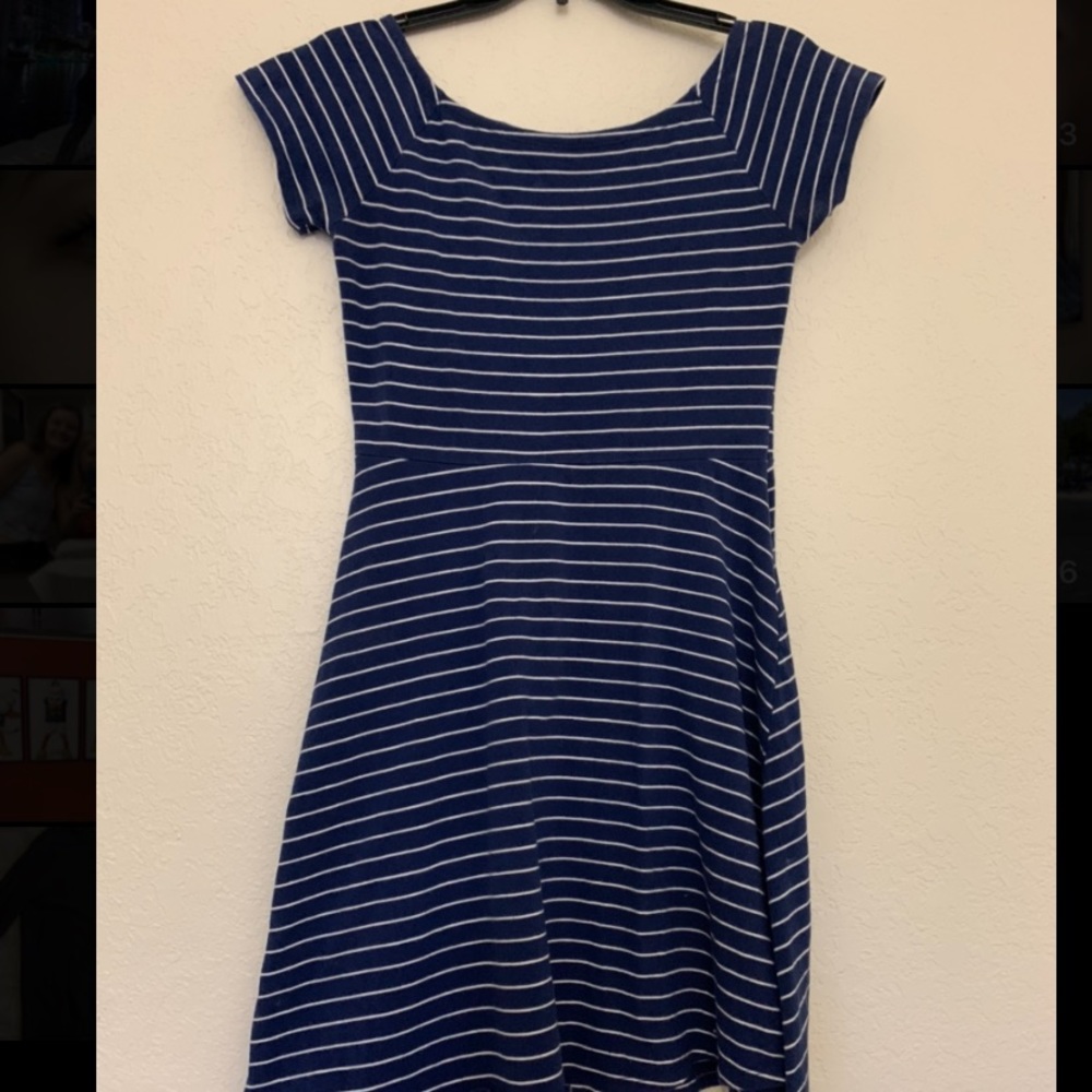 Blue and white striped dress